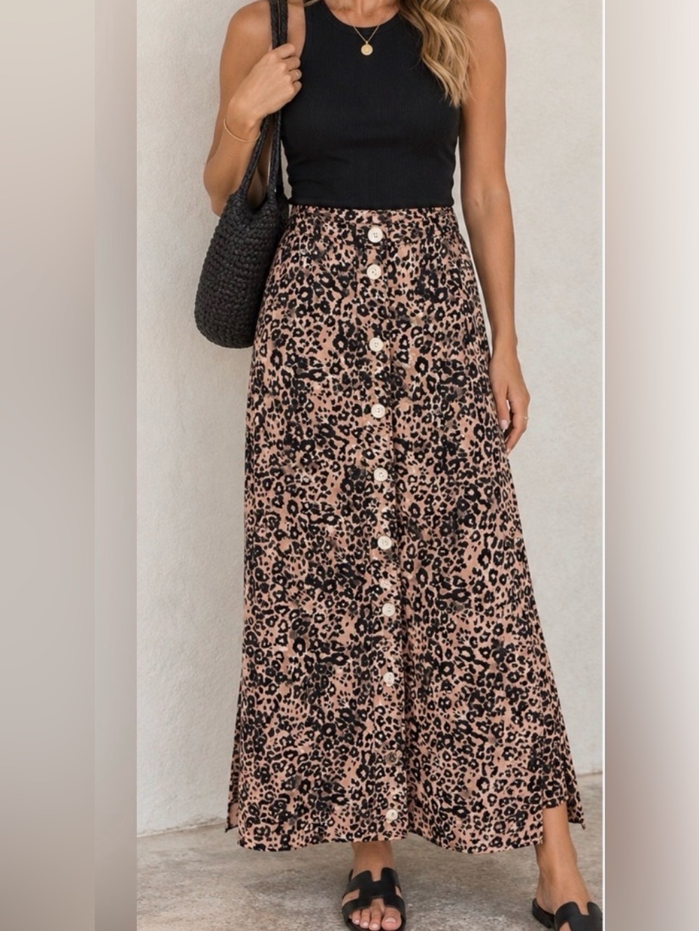Aritzia Wilfred 10 Leopard Print Button-Front midi Skirt boho coastal chic